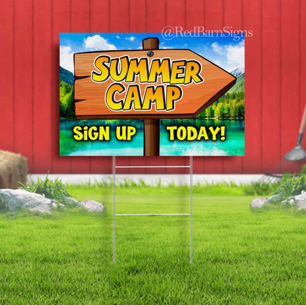 SUMMER CAMP – One-Sided Yard Sign with Metal Stakes