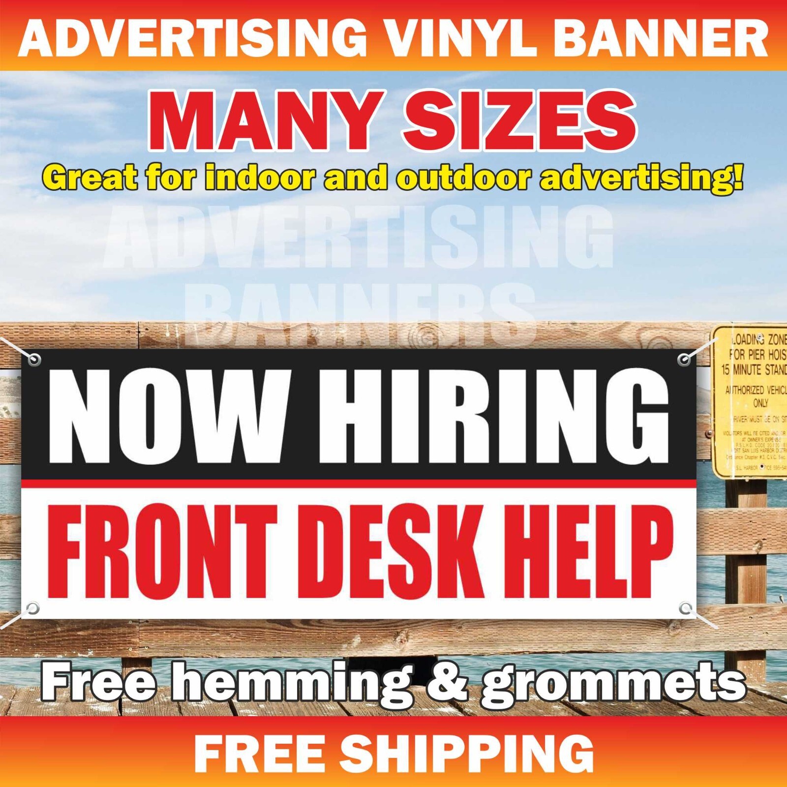 NOW HIRING FRONT DESK HELP Advertising Banner Vinyl Sign Work Job Employment