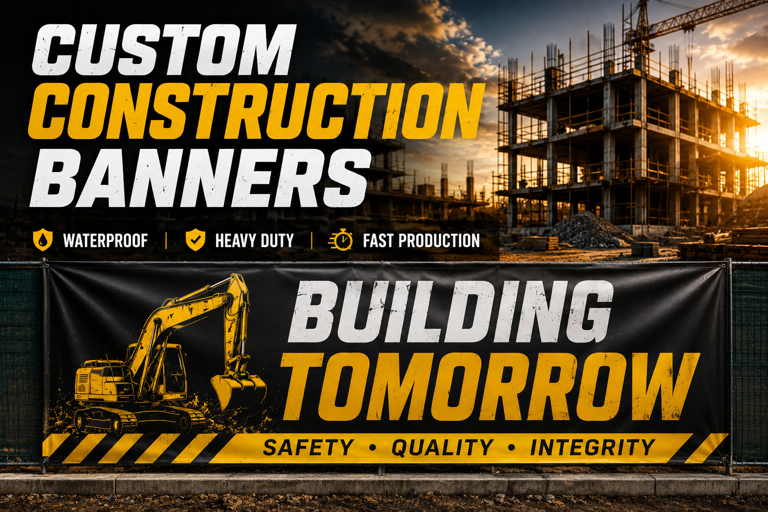 Custom Construction Banner Contractor Signs Waterproof 13oz Heavy Duty