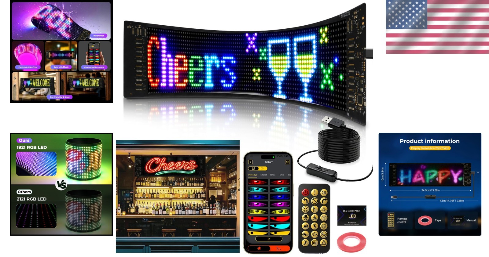 Ultra Bright 34.8×10.2CM Programmable LED Screen with App Control – RGB Display
