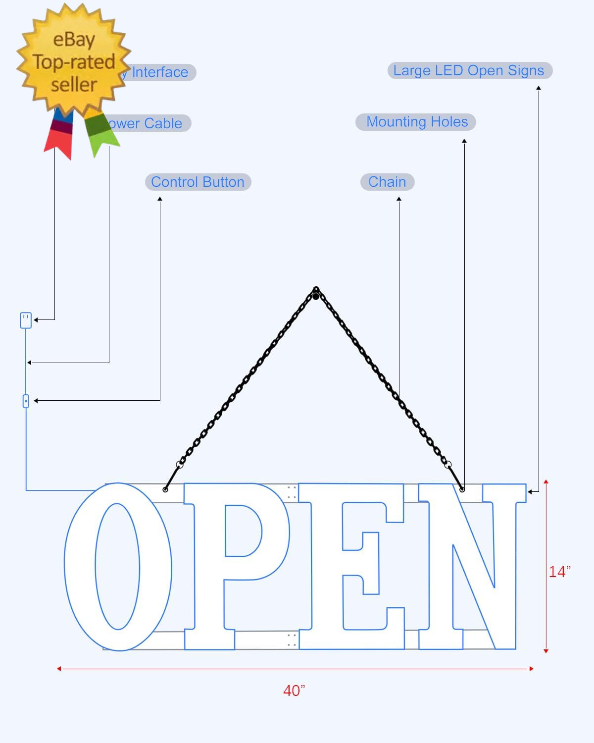 Open Signs for Business, 40″L X 14″W Inch Ultra Bright Large LED Open Signs Bus