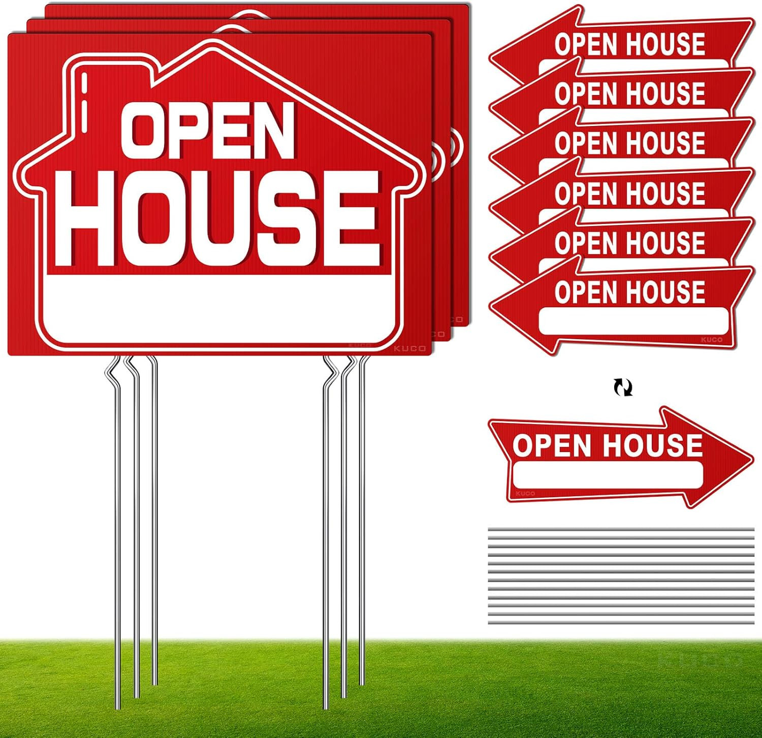 Open House Signs for Real Estate (9 Pcs), 6 Pcs Directional Arrows Signs, 3 Pcs
