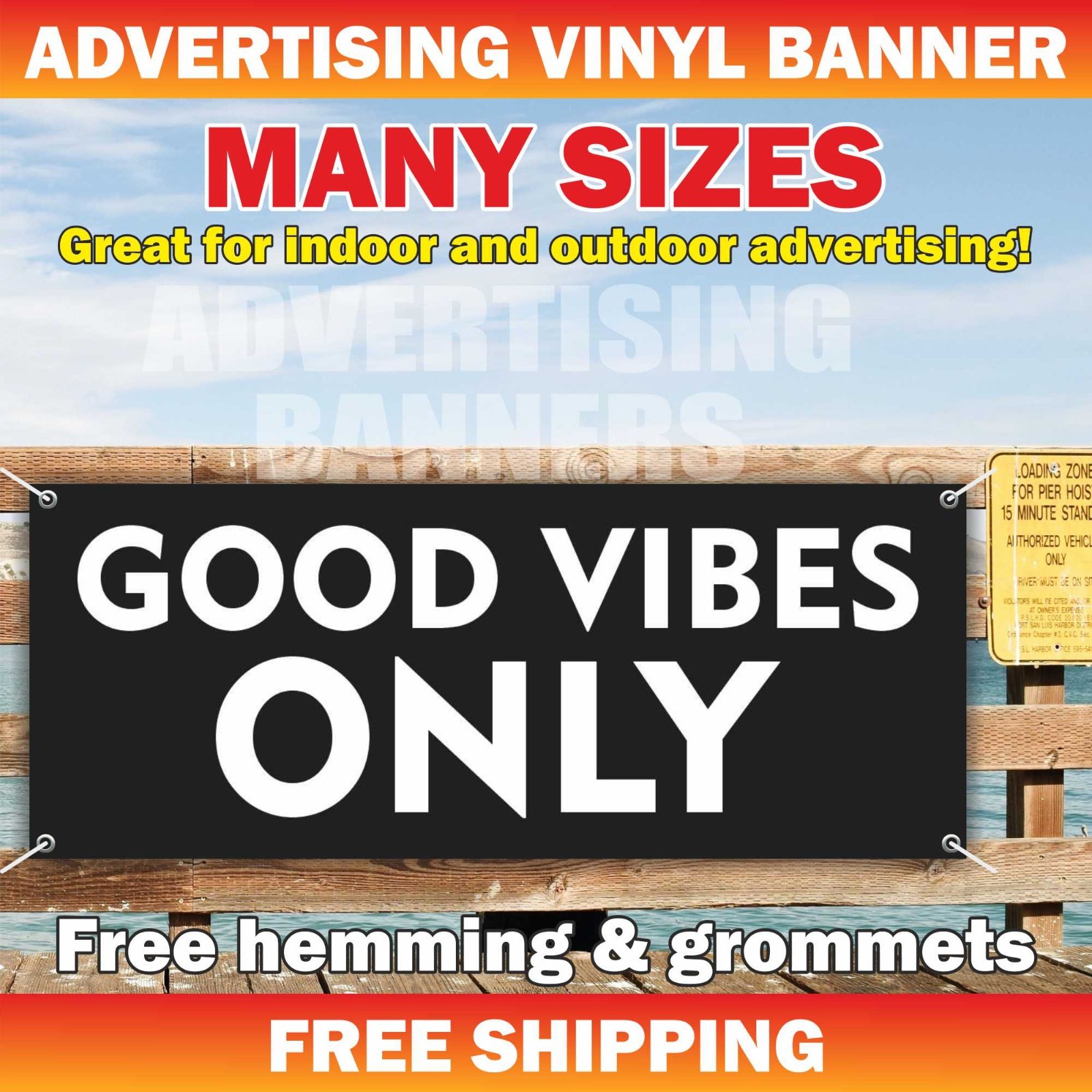 GOOD VIBES ONLY Advertising Banner Vinyl Sign Motivation Poster Workout GYM