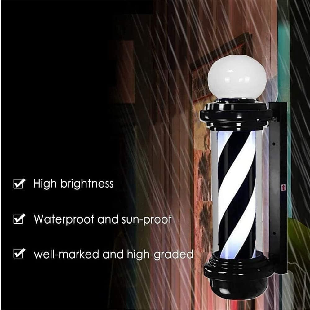 Classic Black & White LED Barber Pole Light – Rotating & Waterproof Design