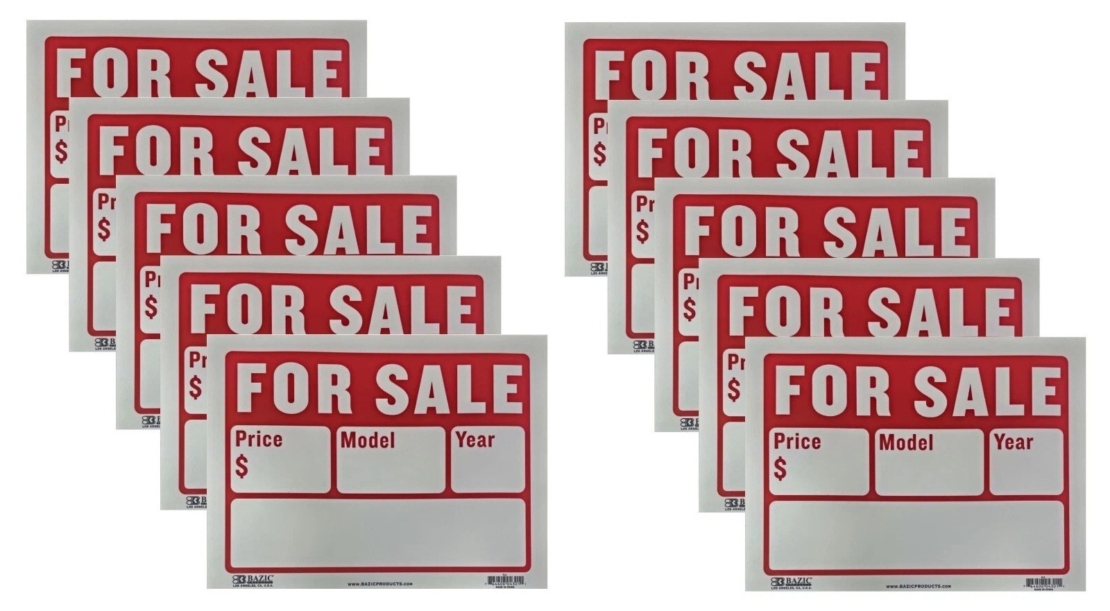 FOR SALE Sign 9x12in Weatherproof Plastic Sell Cars Boats Auto Trucks 10 packs