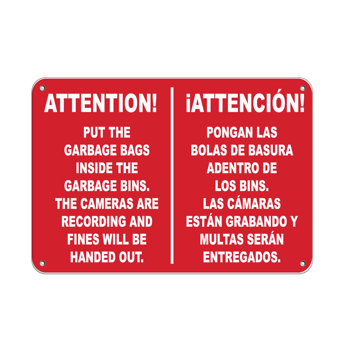 Horizontal Metal Sign Multiple Sizes Cameras Here! Put Garbage Bags Inside Bins