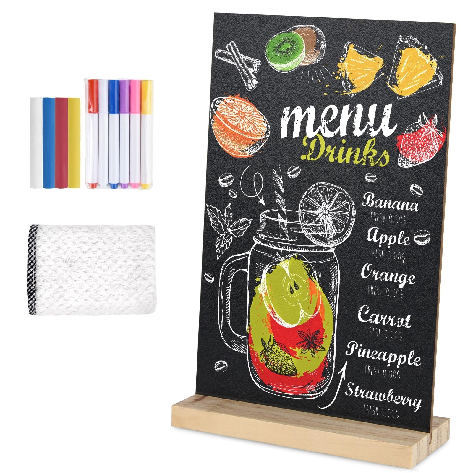 1 Pack Chalkboard 8 x 12 inch Tabletop Chalkboard Sign with Wood Base Double-…