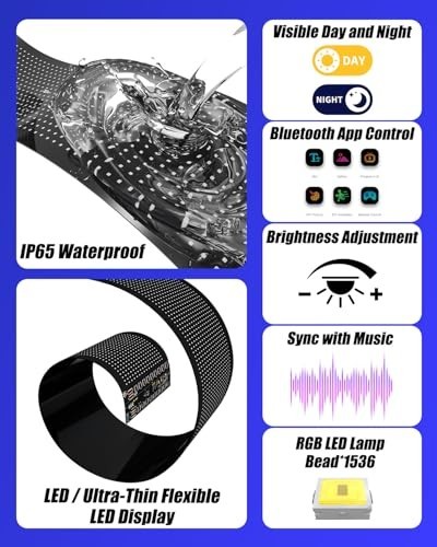 Programmable LED Sign 23.4×4.7 Inch APP Remote Control 5V USB Car Windshield