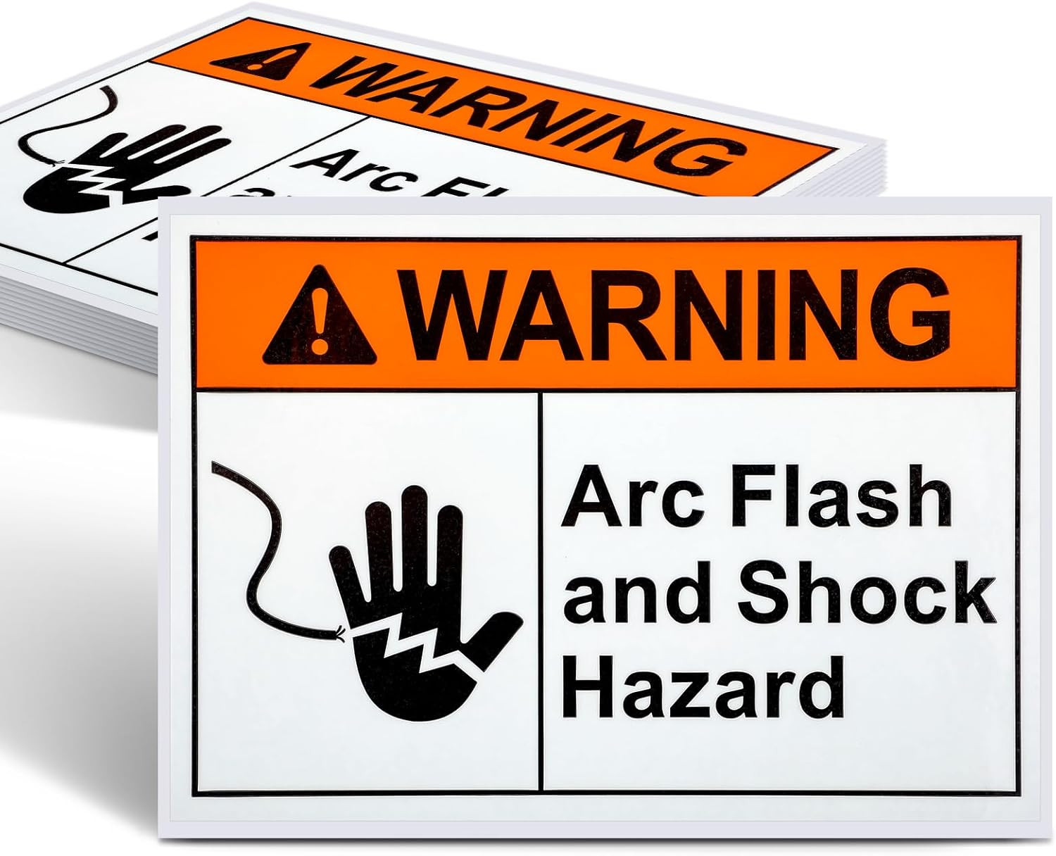 10 Pack Vinyl Arc Flash and Shock Hazard Labels – 5×3.5 in for Electrical Use