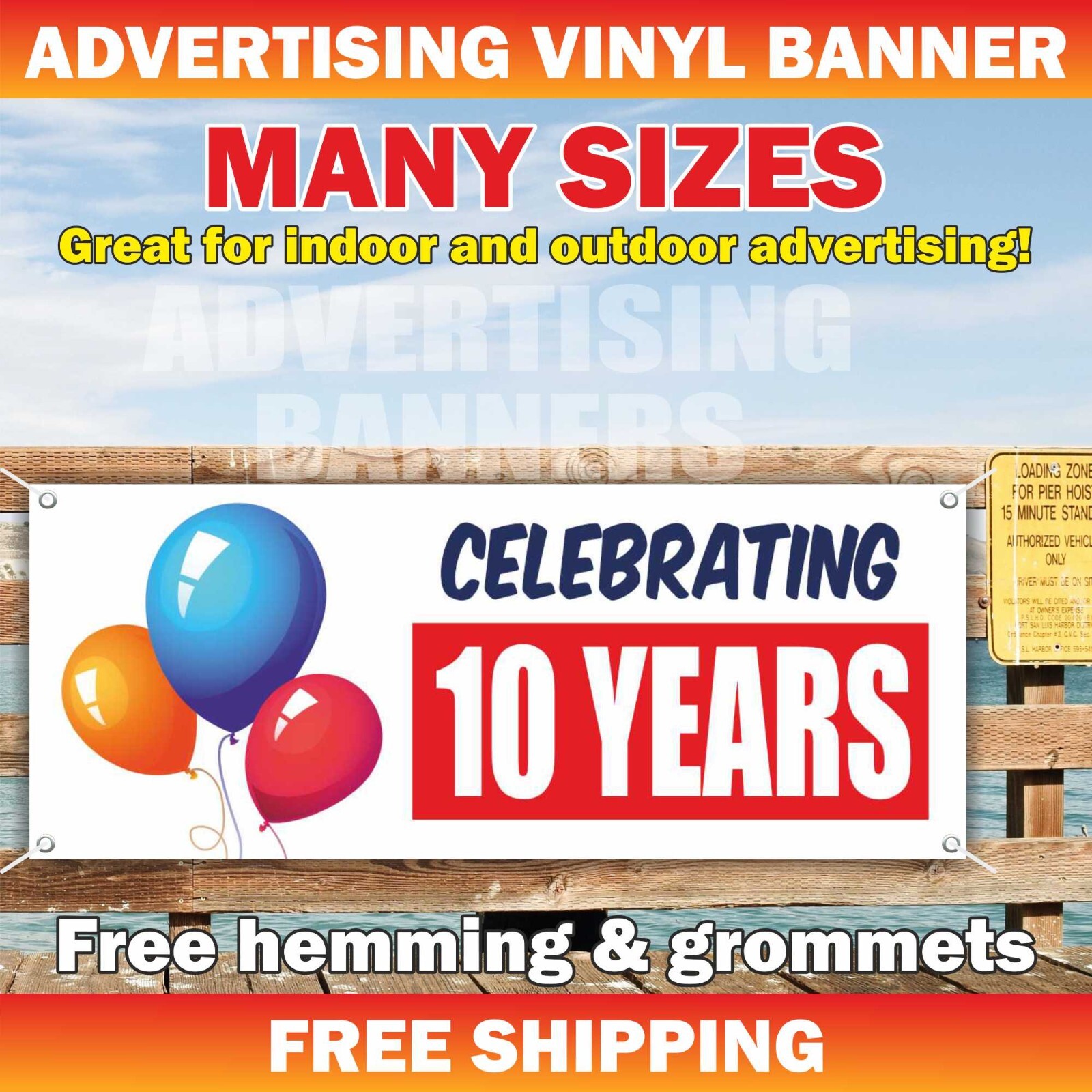 CELEBRATING 10 YEARS Advertising Banner Vinyl Mesh Sign Happy Birthday Holiday