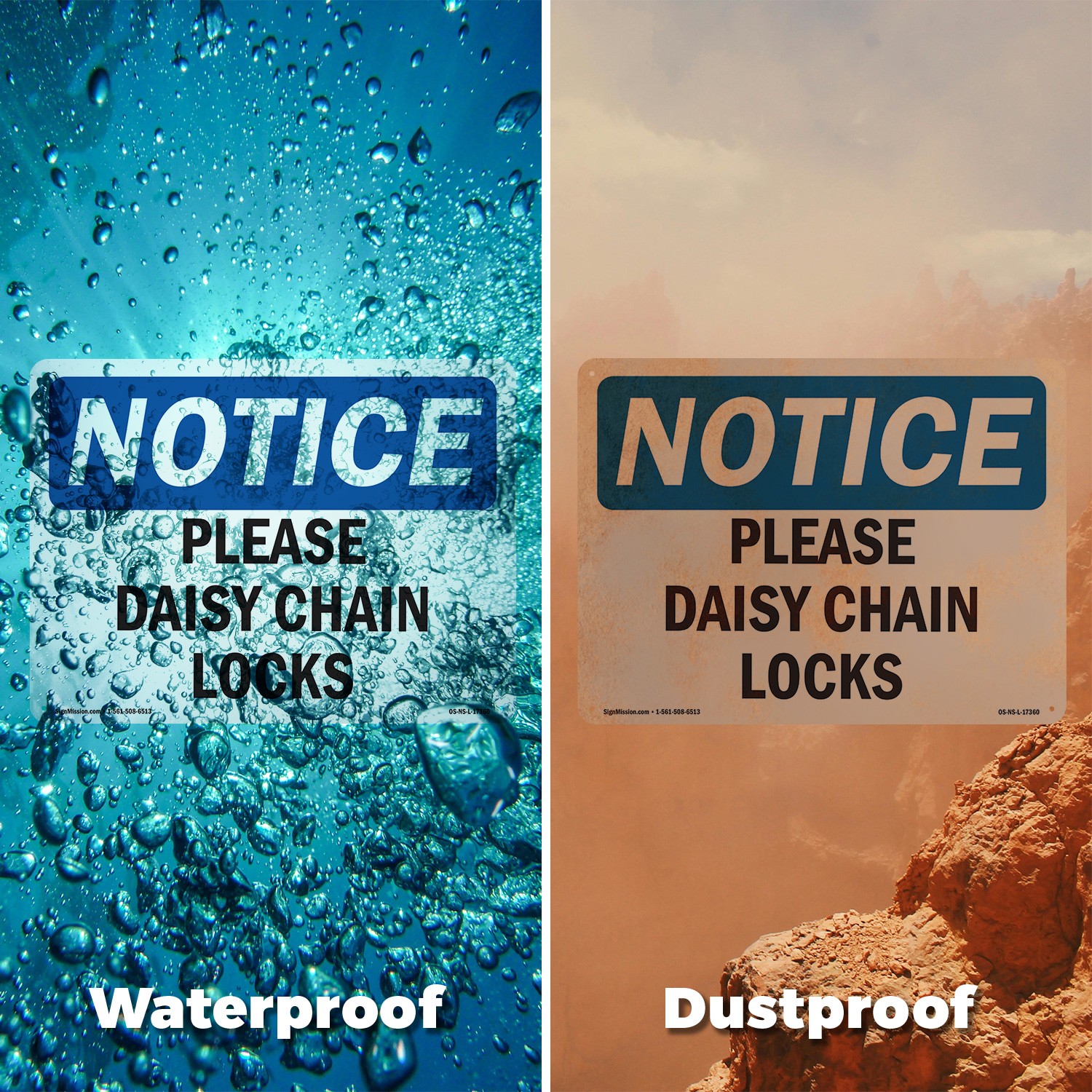 Please Daisy Chain Locks OSHA Notice Sign Metal, Plastic, Decal – 5 or 10 Pack