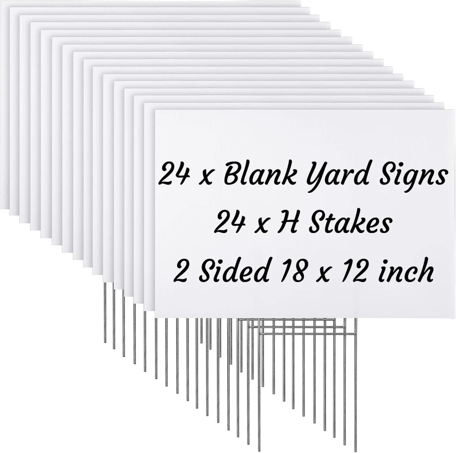 24 Blank Yard Signs with Stakes – Waterproof Double-Sided 12×18 Inch White Signs