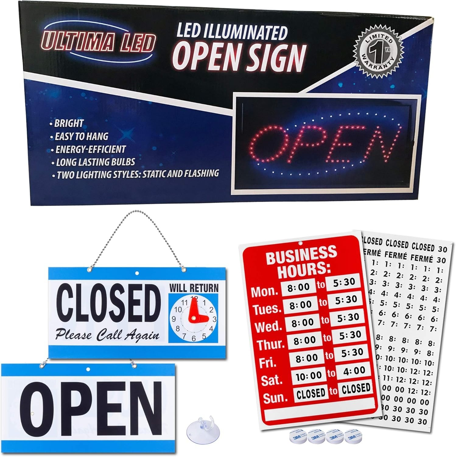Wall Mounted LED Open Sign with Flashing Mode and Business Hours for Office