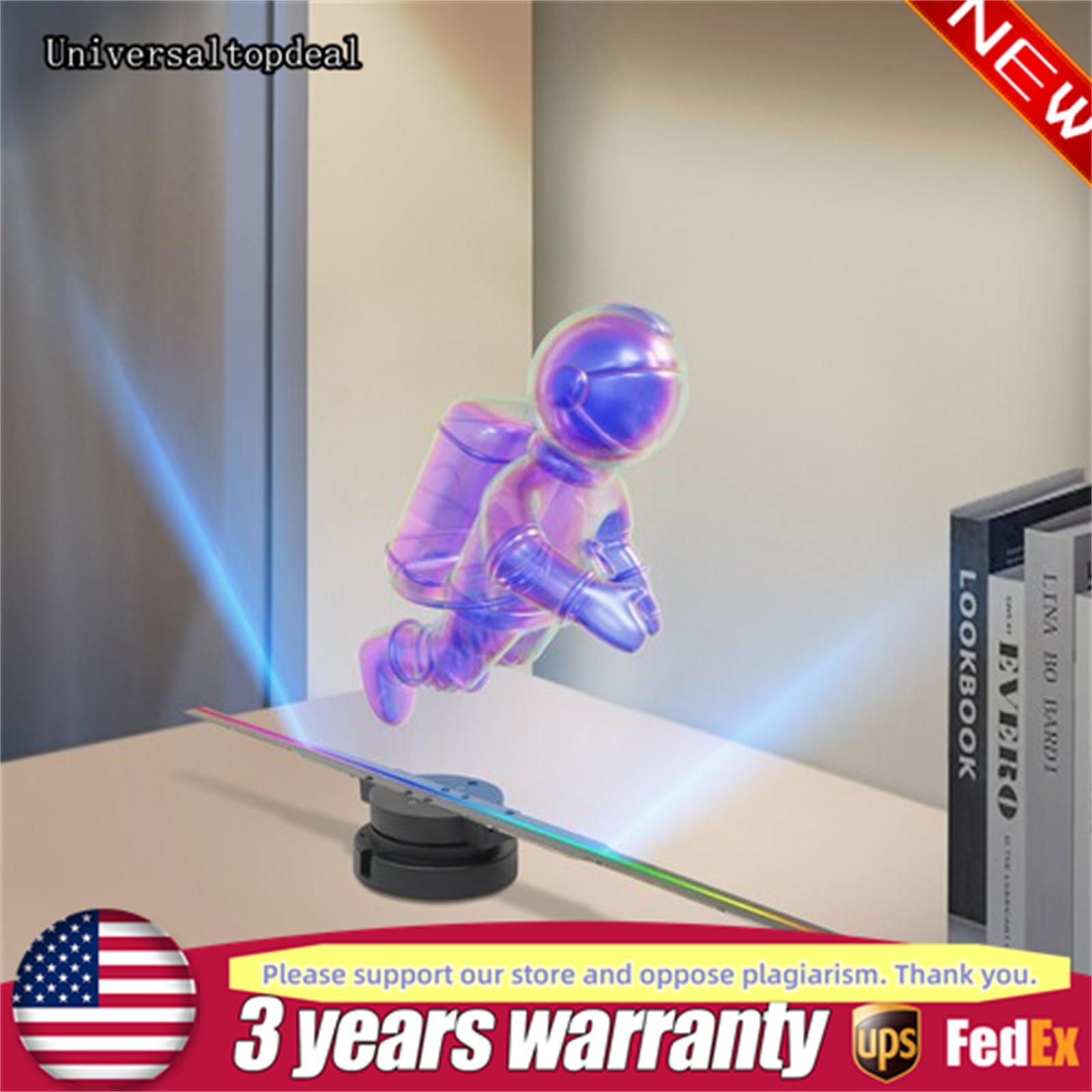 1080P LED Light RGB Sign Bar+Control, 3D Holographic Fan Hologram Fan Projector