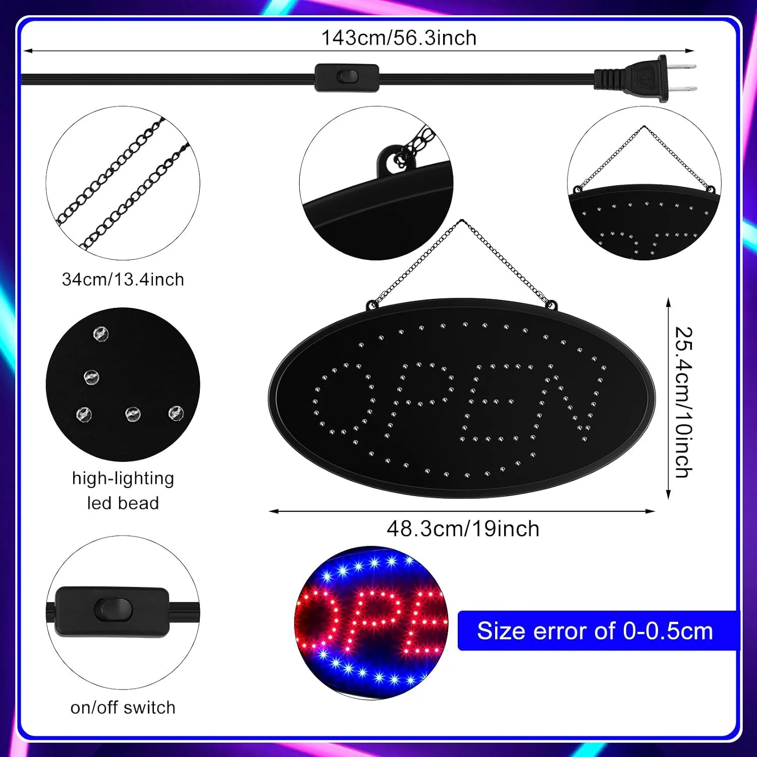 2 Pack LED Open Signs for Business 19″ x 10″ Large Bright Flashing Open Sign NEW