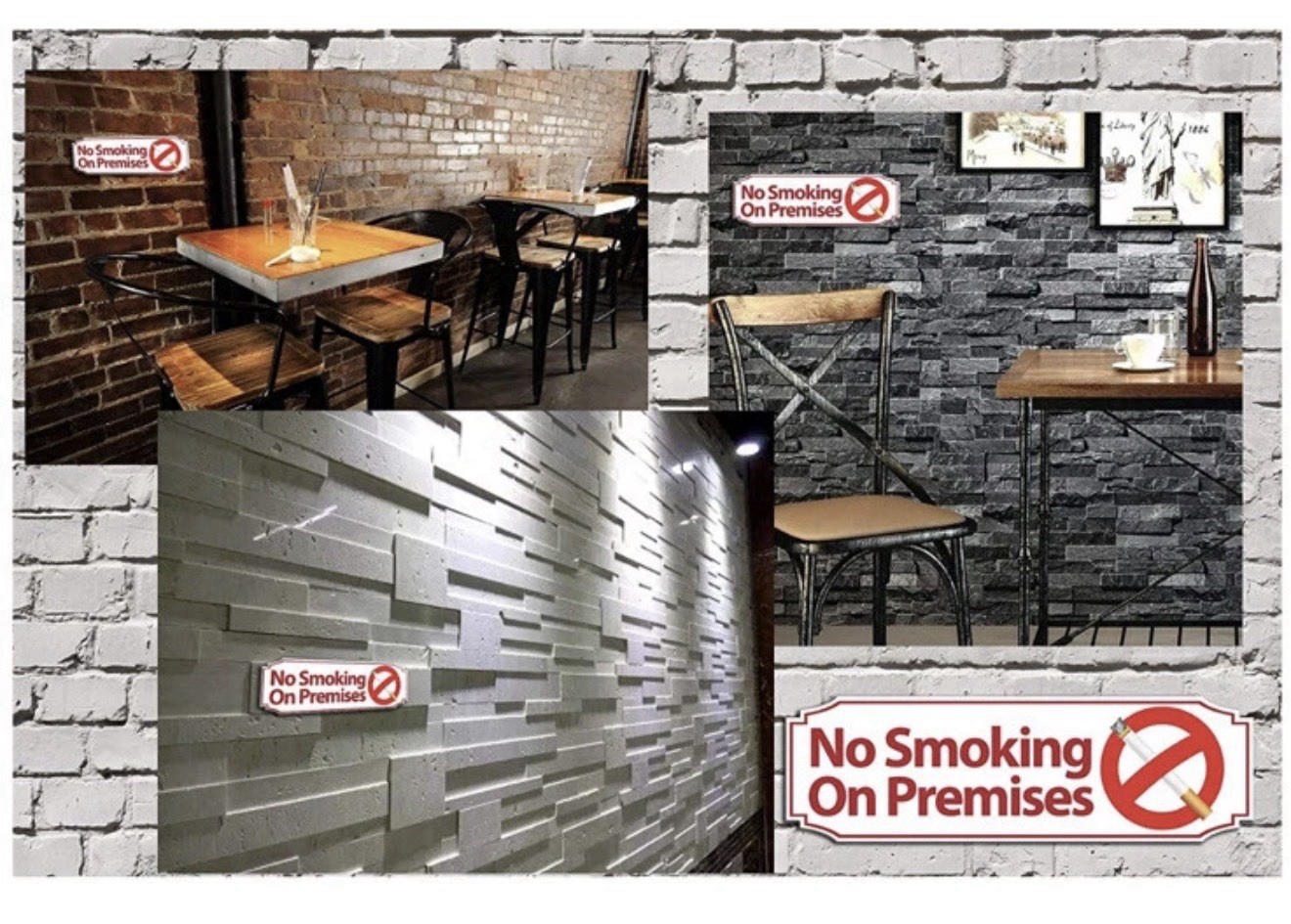 2 PVC No Smoking On Premises 9” X 3” White Warning Signs – NEW