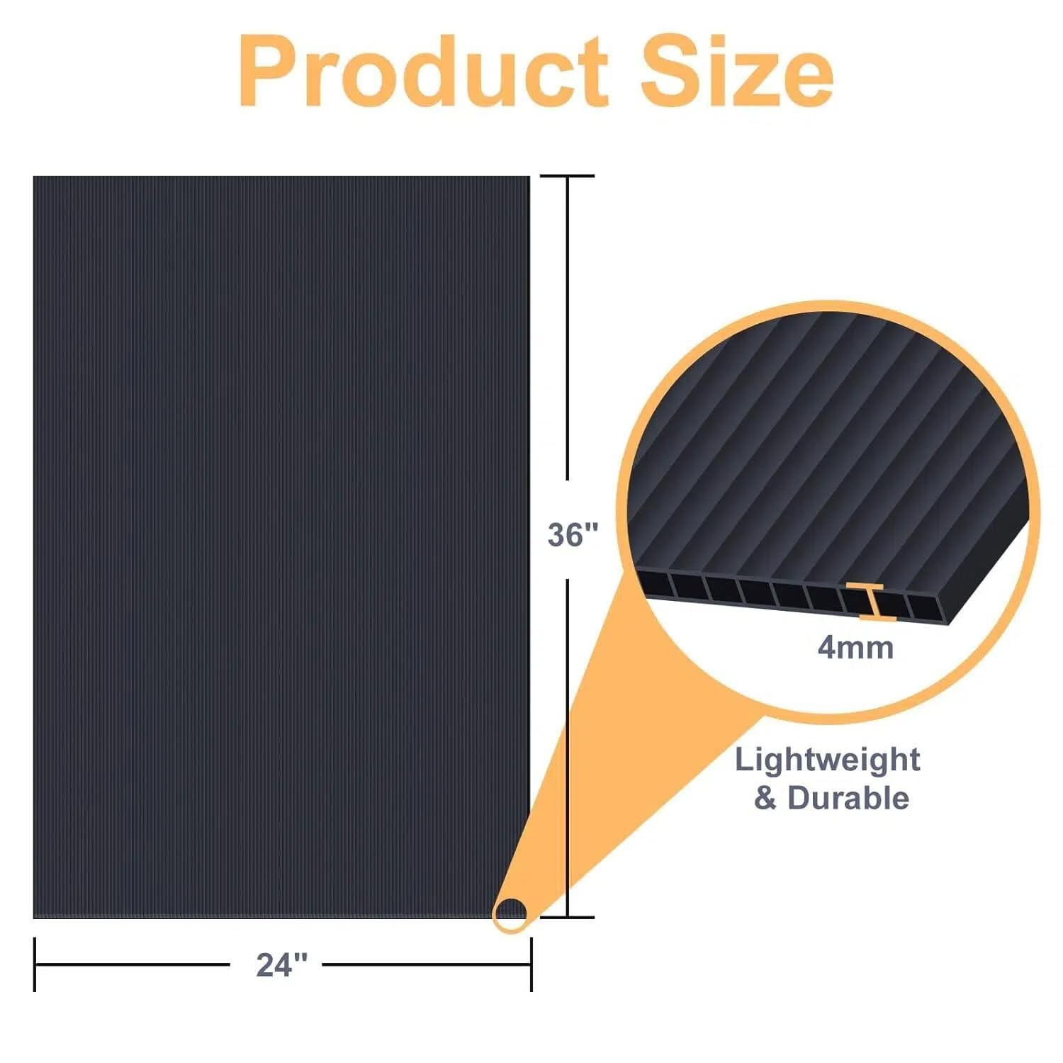 4 Pack 24″ x 36″ Black Corrugated Plastic Sheets, Thick Blank Poster Boards, Dou