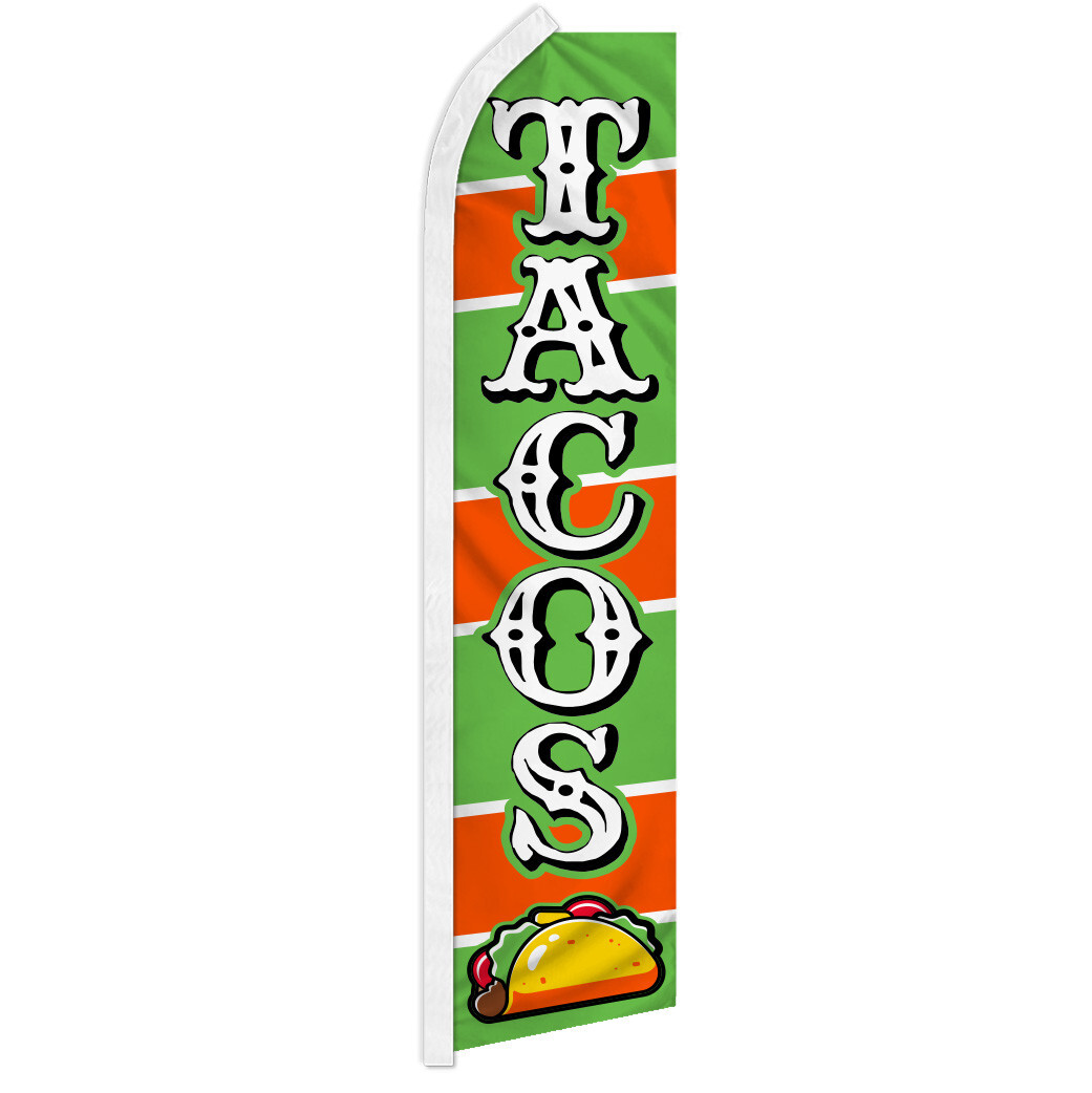 Tacos Swooper Feather Flutter Advertising Flag Mexican Food Flag Green/Orange