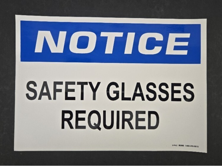 NOTICE SAFETY GLASS REQUIRED Adhesive Vinyl Sign Decal 7 x 10 S-9962 Uline USA