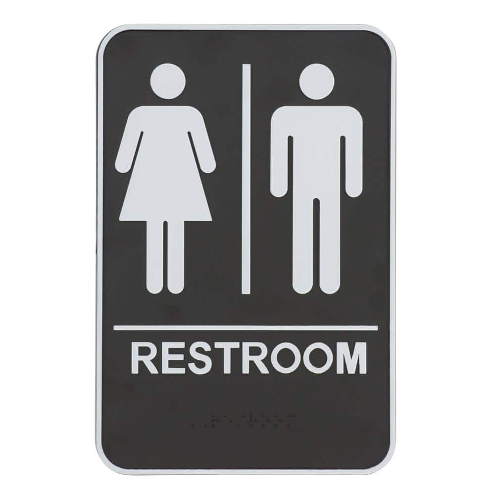 9 in x 6.5 in Acrylic Unisex Restroom Sign Braille Pictogram ADA Compliant Black