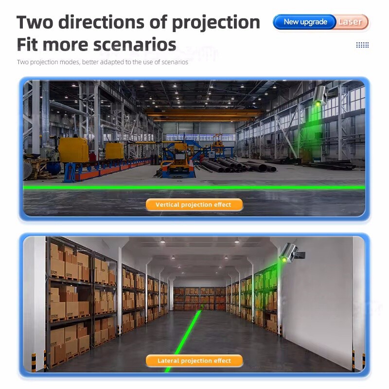 Green Industrial Line-Laser Light with Safety Warning Signs for Factory Workshop