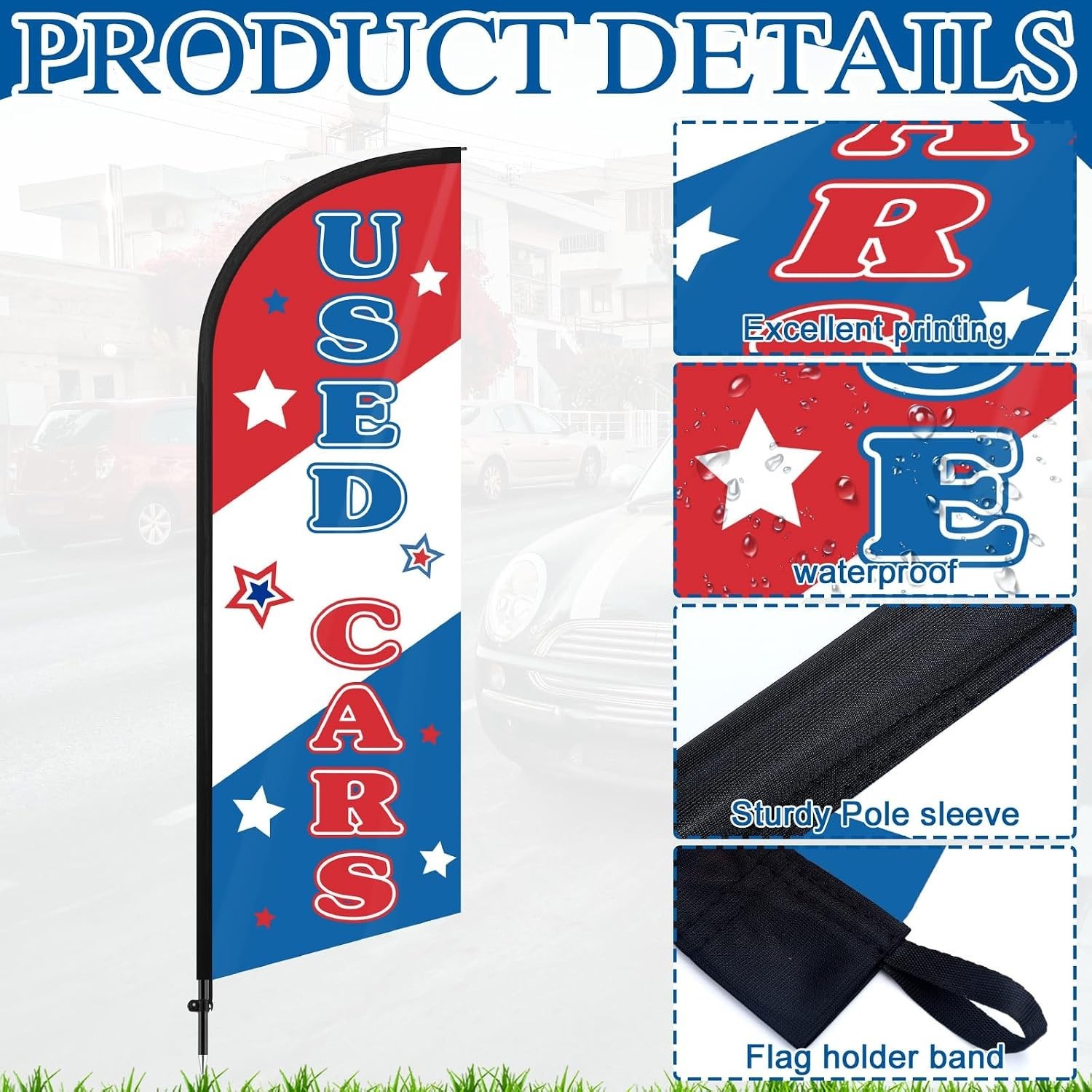 Promote Your Business with 7ft Used Cars Feather Flag – Complete Setup Included
