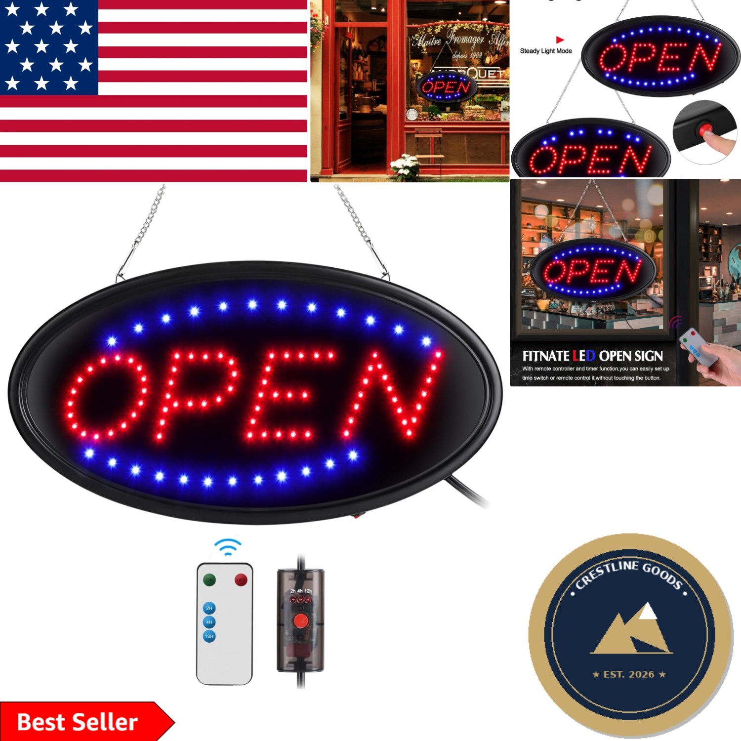 Remote-Controlled LED Open Sign 19″x10″: Attractive & Versatile Display Solution