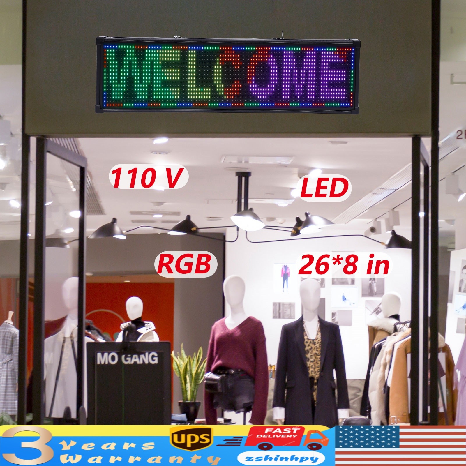 26″x8″ LED Advertising Sign Programmable Scrolling Display Board Full Color