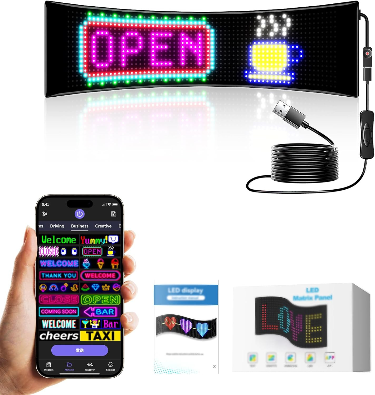 Car Windshield LED Sign Bluetooth APP Controlled Scrolling Display Programmable