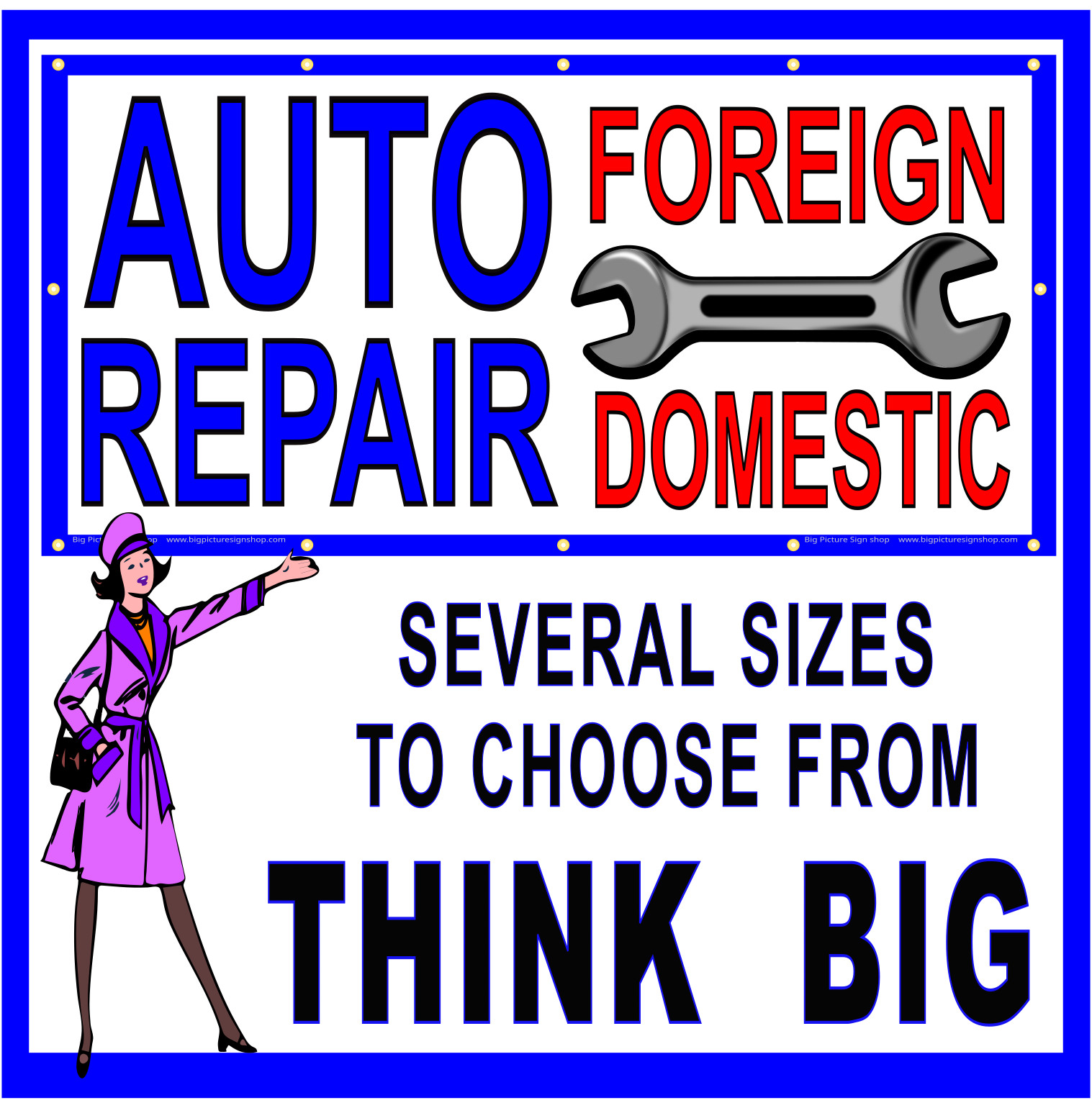 AUTO REPAIR FOREIGN & DOMESTIC -HUGE Banners-3 Choices YEL Red Wht-28 Sizes-USA