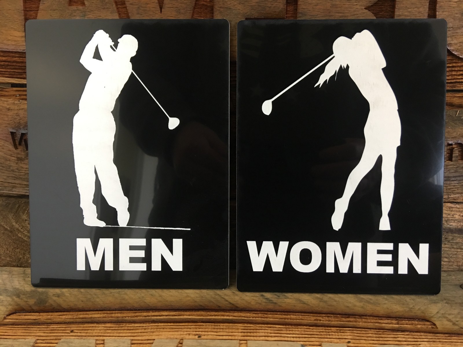 MENS & WOMENS Bathroom Sign – Golf Theme, Black/White, 6″x8″