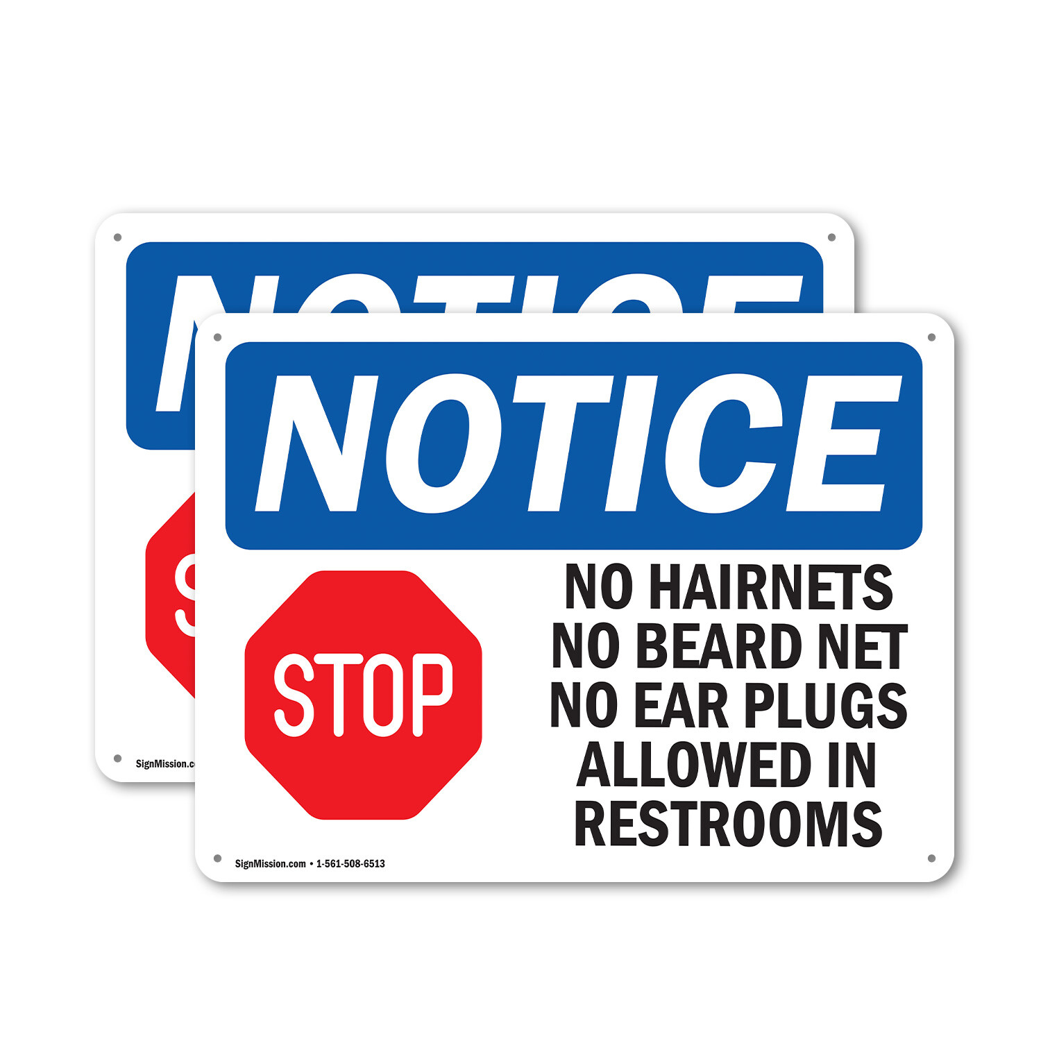 (2 Pack) No Hairnets No Beard Nets No OSHA Notice Sign Decal Metal Plastic