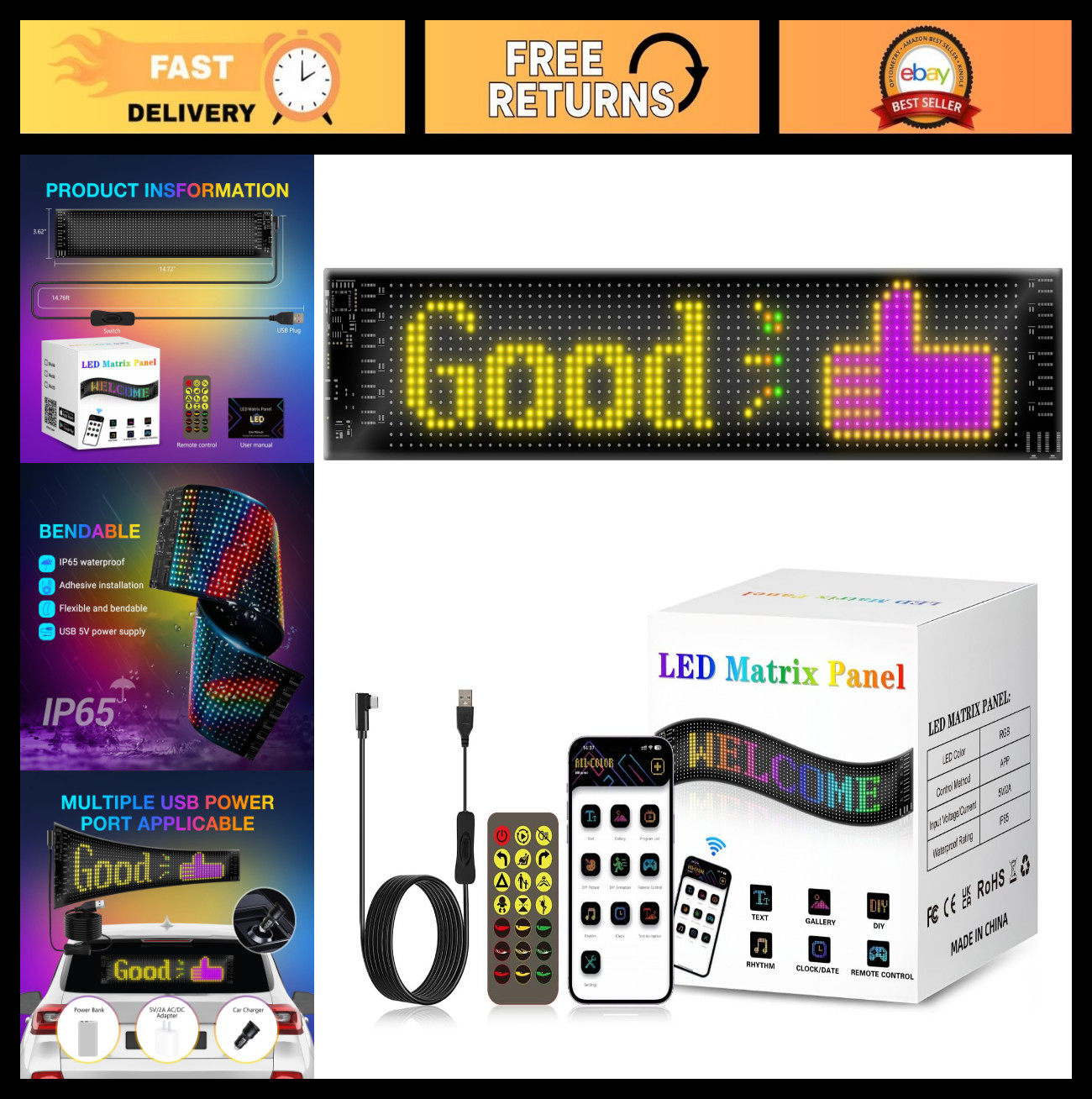 Programmable LED Scrolling Sign – Customizable RGB Matrix Display with Bluetooth