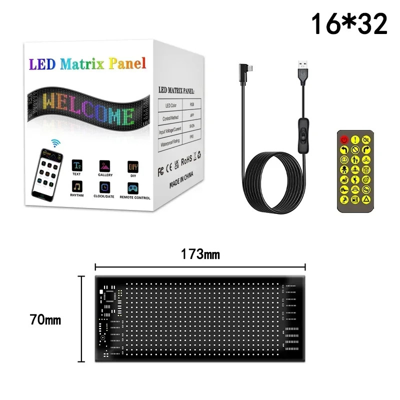 LED Matrix Pixel Panel, Scrolling Bright Advertising LED Signs, Flexible USB 5V