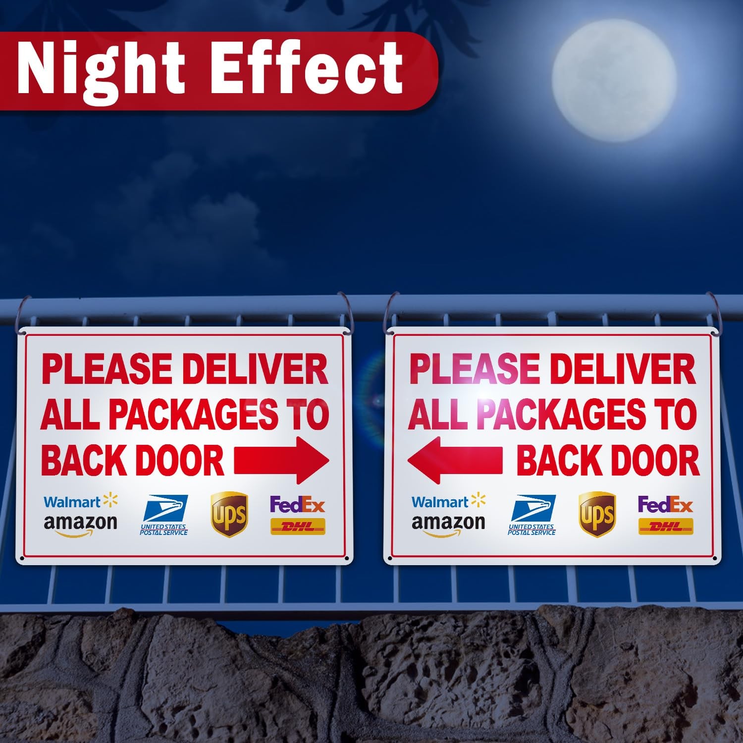2 Pack Please Deliver All Packages to Back Door Sign Left Right Arrows
