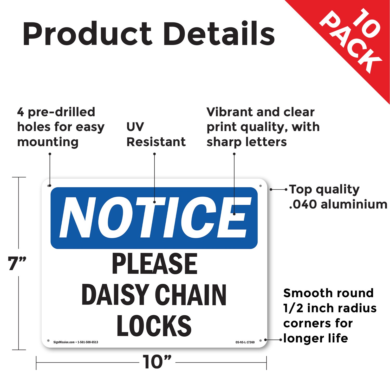 Please Daisy Chain Locks OSHA Notice Sign Metal, Plastic, Decal – 5 or 10 Pack