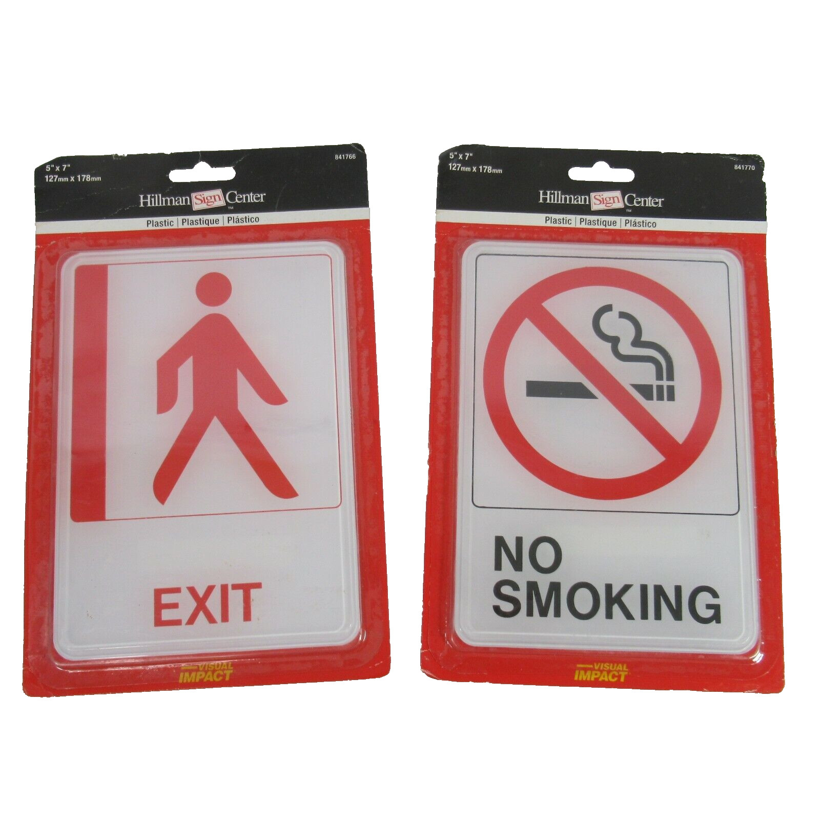 Hillman Plastic Signs Lot of 2 EXIT NO SMOKING 5×7 In Plastic Self Stick Red