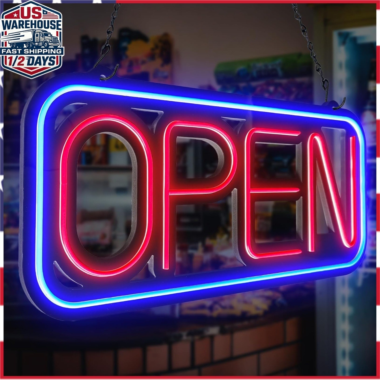 Bright LED Open Sign 32×16 for Business with Remote Control & Flashing Modes