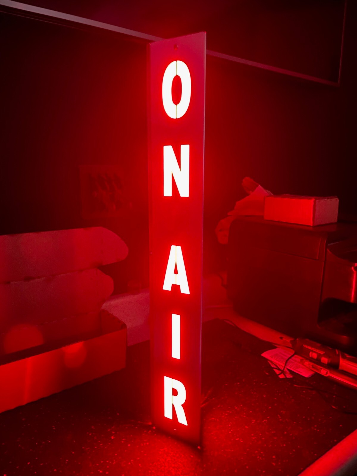 Lighted Sign “ON AIR”. 24 inch Aluminum 120V. Remote & Bluetooth.