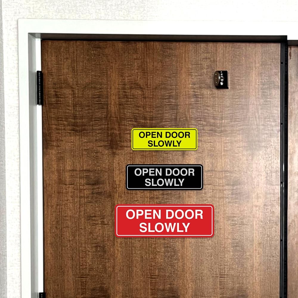 All Quality Standard Open Door Slowly Door/Wall Sign – Silver – Medium 10 Pack