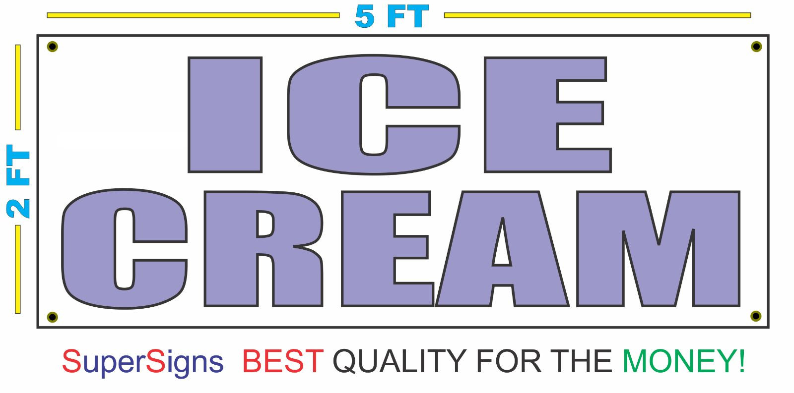 ICE CREAM in Lite PASTEL PURPLE Banner Sign NEW LARGER 2X5 Size