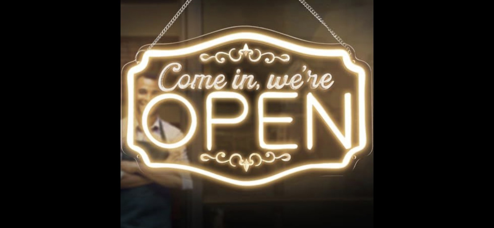 LED Lighted Hanging “Come In We’re OPEN” Acrylic Door Sign White 17×11 in