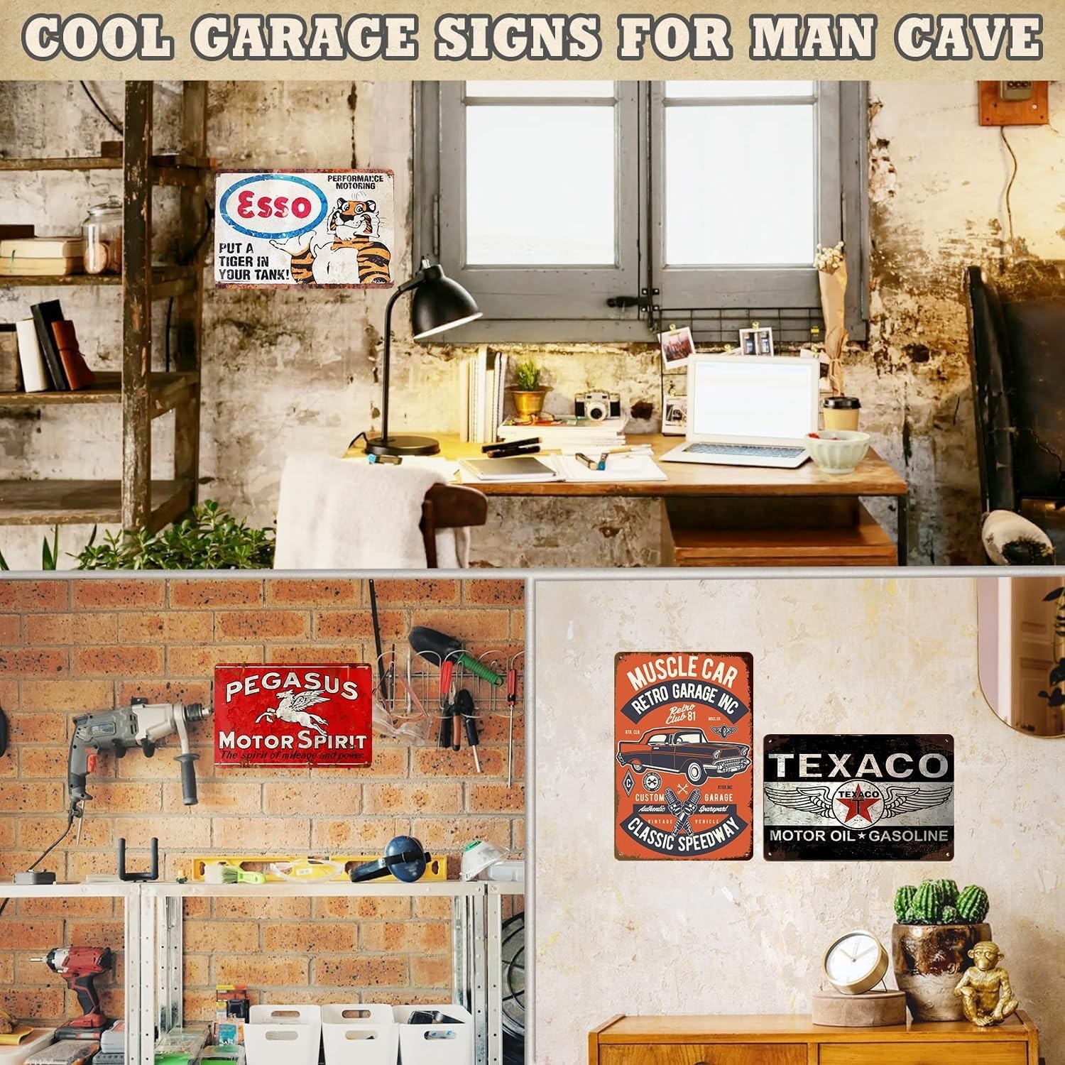 Vintage Gas Tin Signs Retro Oil Metal Signs for Garage Man Cave Bar Wall Decor 6