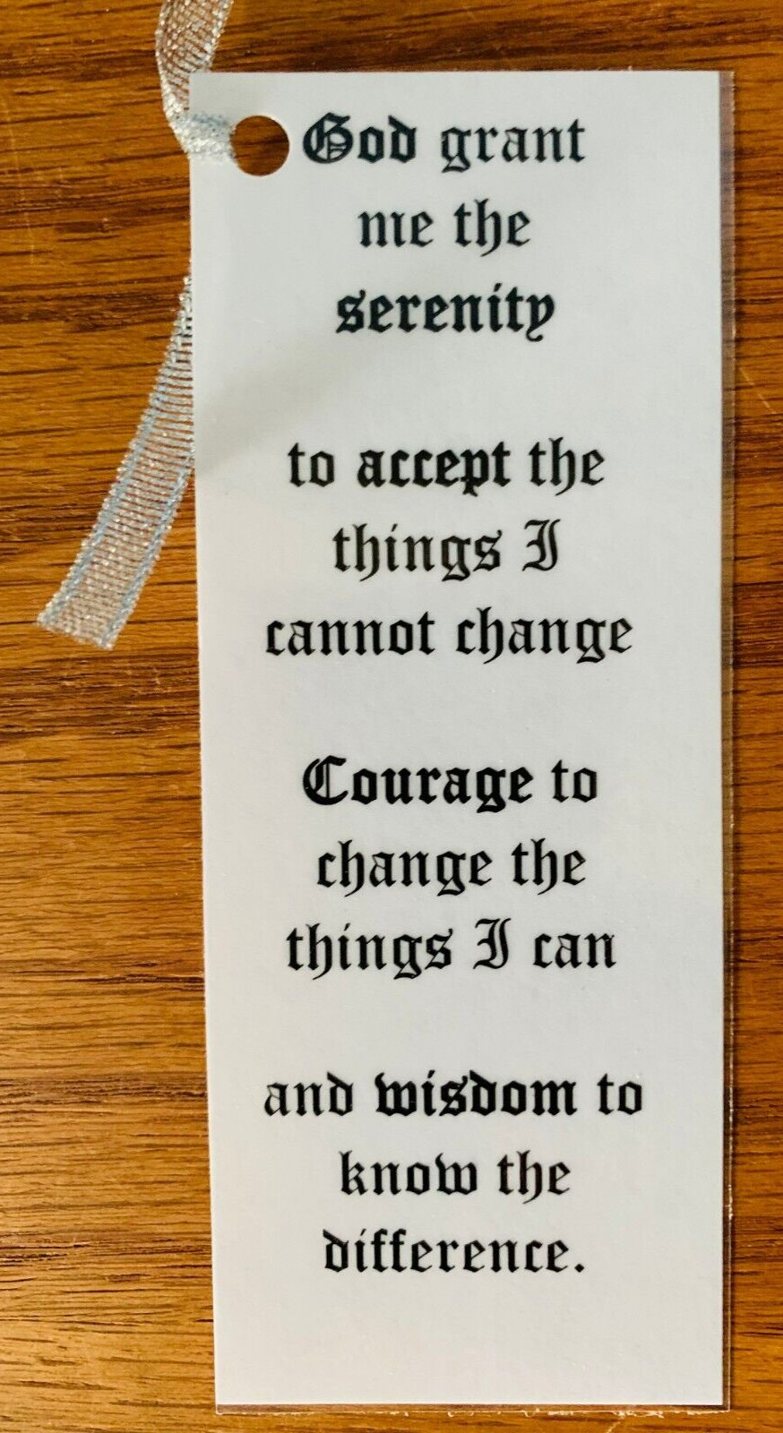 Serenity Prayer laminated Silver Ribbon bookmark AA 12 Step Coda ACOA NA GA New
