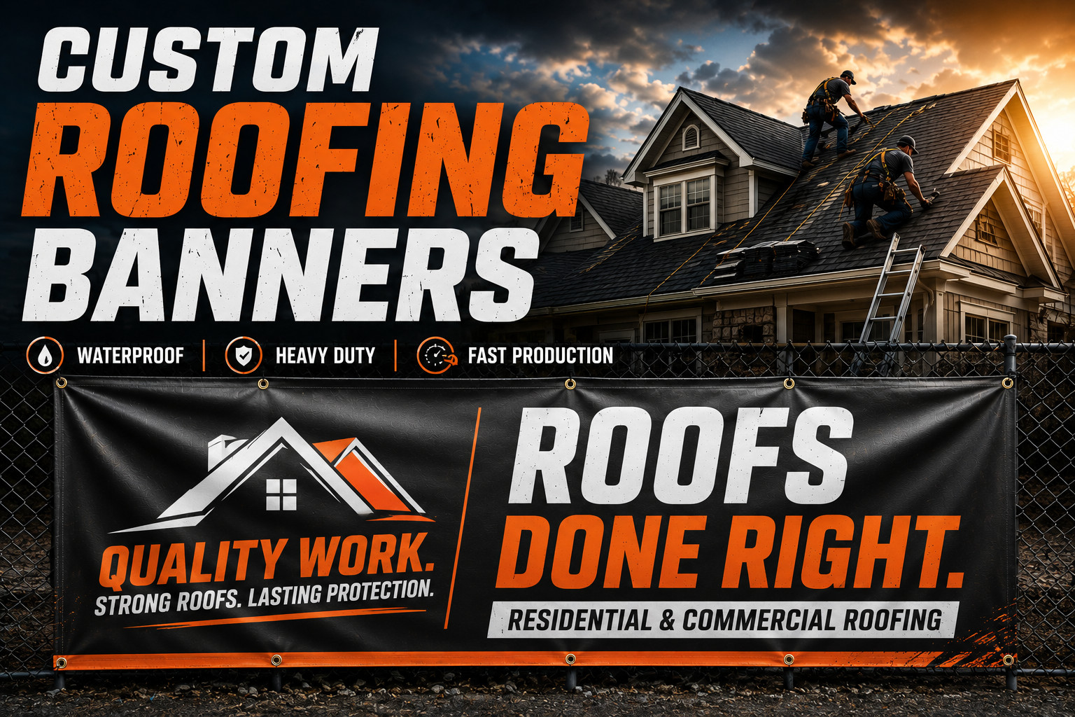 Custom Roofing Vinyl Banner Contractor Signs Waterproof Heavy Duty 13oz