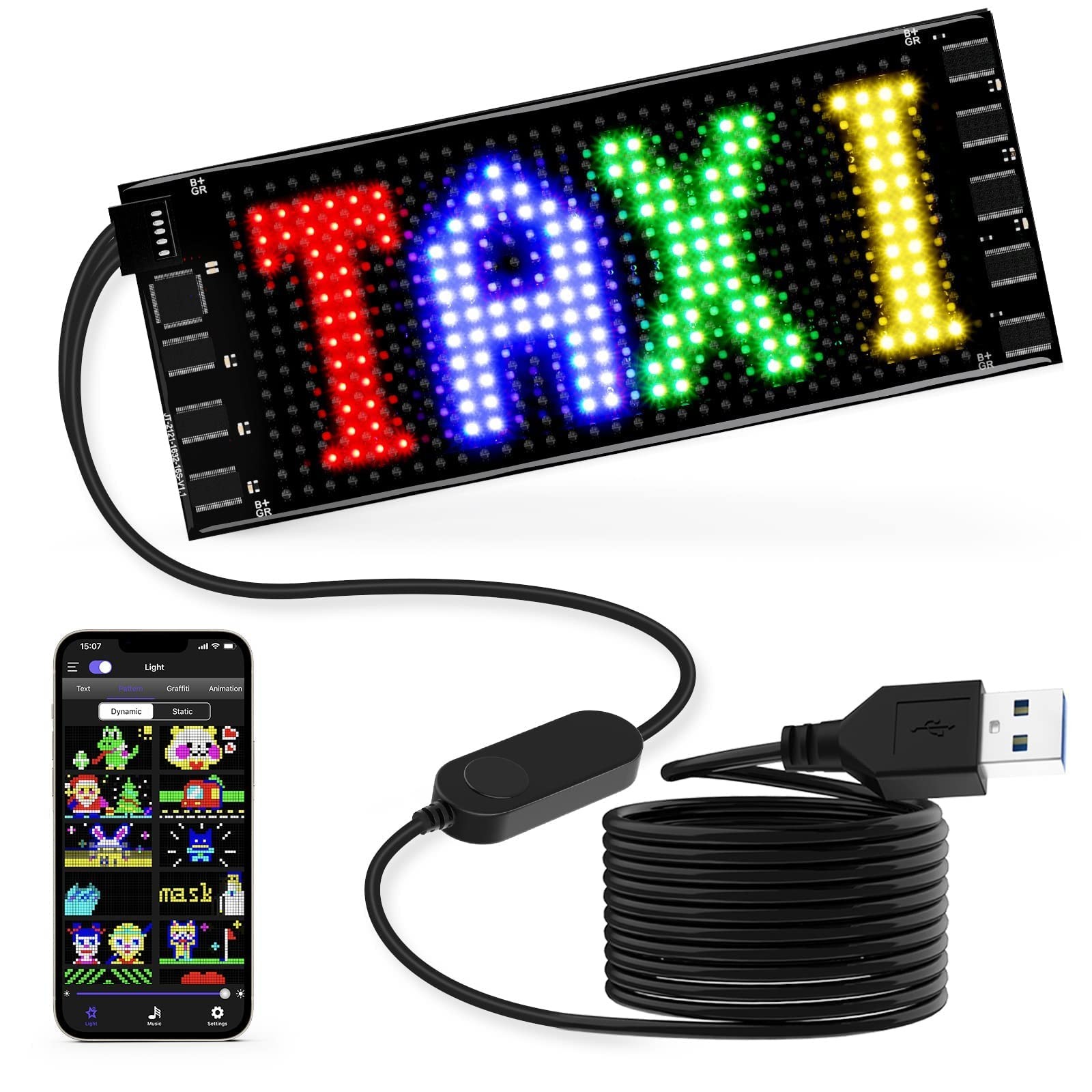 7x3in LED Car Sign Bluetooth App Control Programmable Scrolling Matrix Displa…