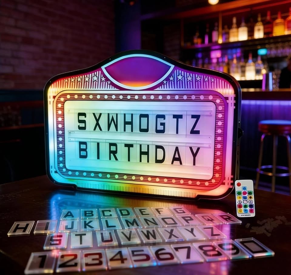 LED Bottle Service Sign with Color Lights and Letter/Number Kit for Events