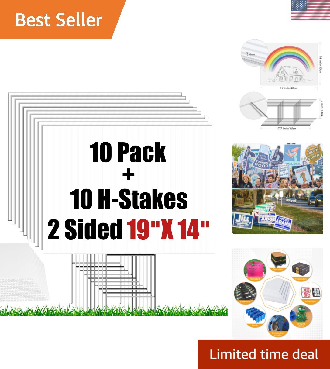 Commercial Quality 10 Blank Yard Signs 19×14 inches with Easy-Mount Metal Stakes