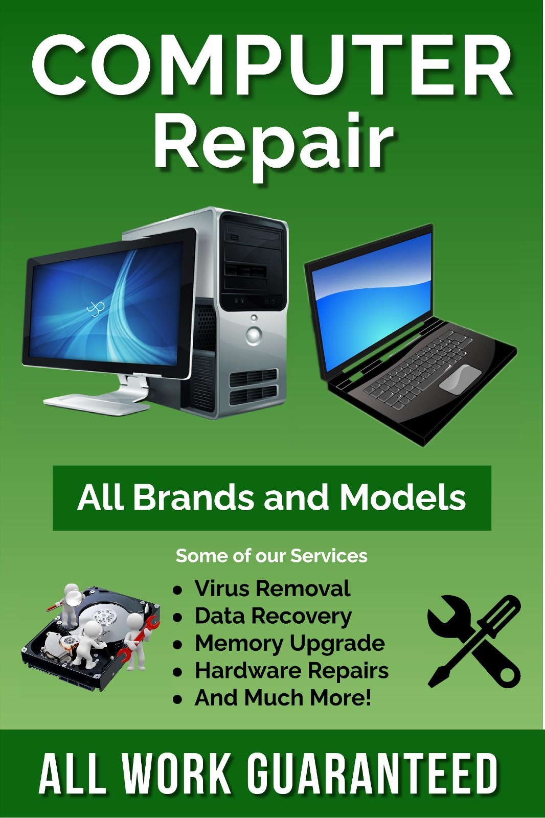 Computer Repair All Makes and Models Advertising Poster Sign