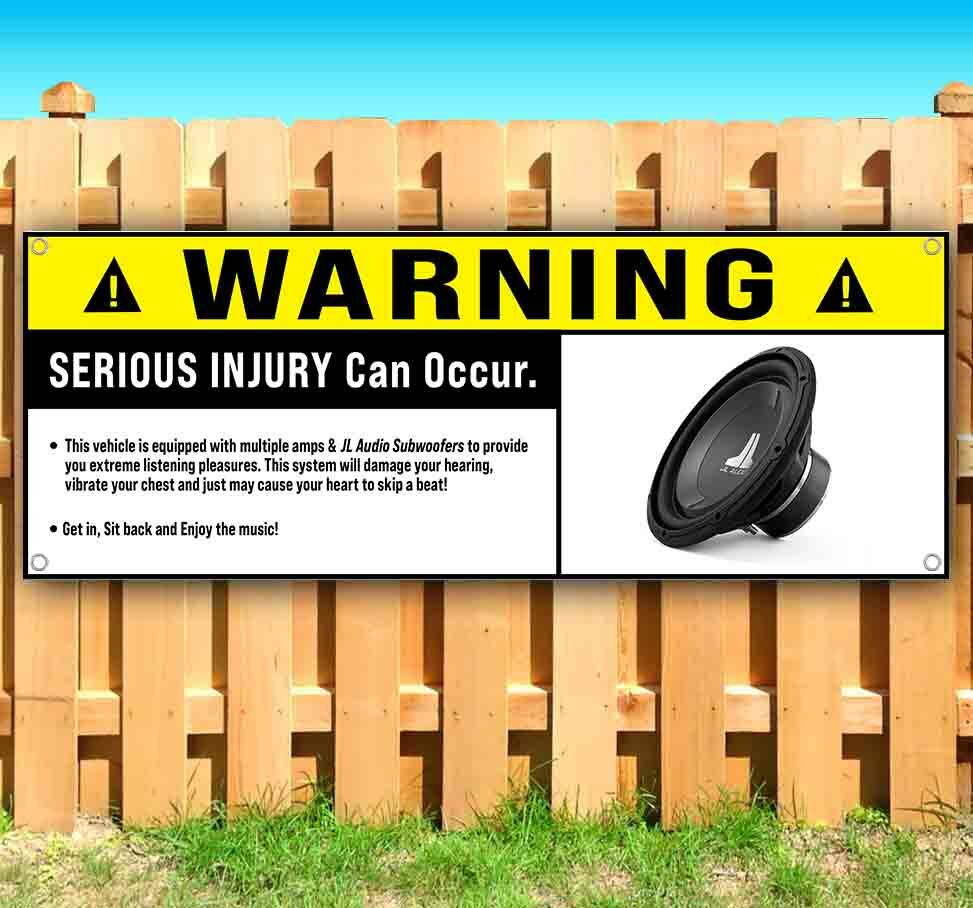 JL SUBWOOFER WARNING Advertising Vinyl Banner Flag Sign Many Sizes USA FUNNY